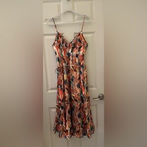 Indikah midi slip dress corset balconette ruffle spaghetti straps abstract Med